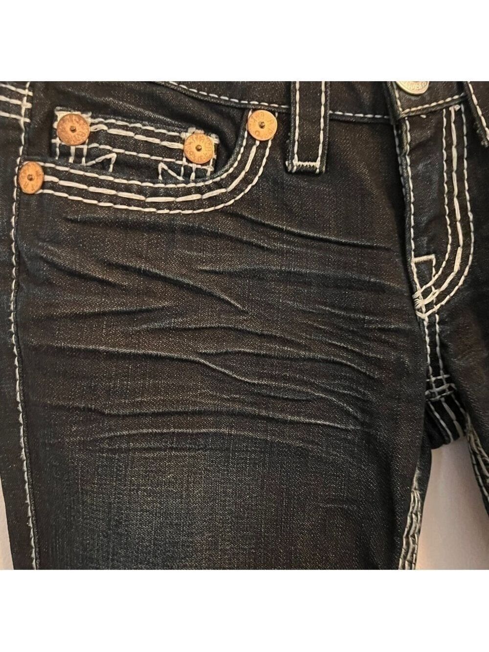 NWT True Religion Womens Johnny Big T Dark Wash Big Stitch Straight Leg Jeans 27 - Picture 4 of 13